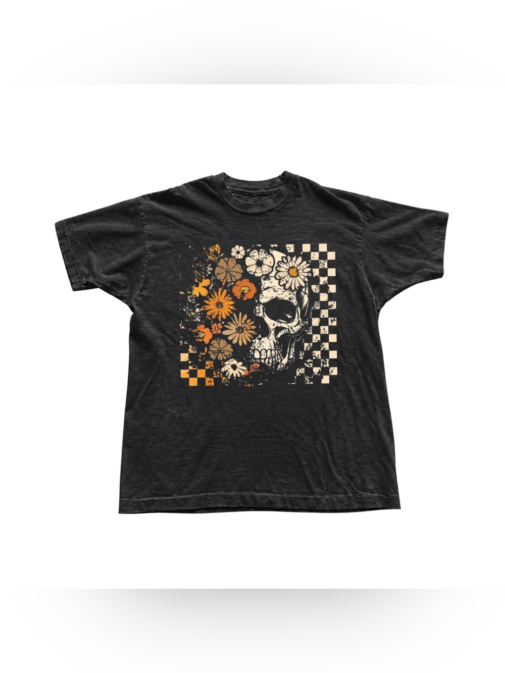 Black Skull & Floral Graphic Tee - Men